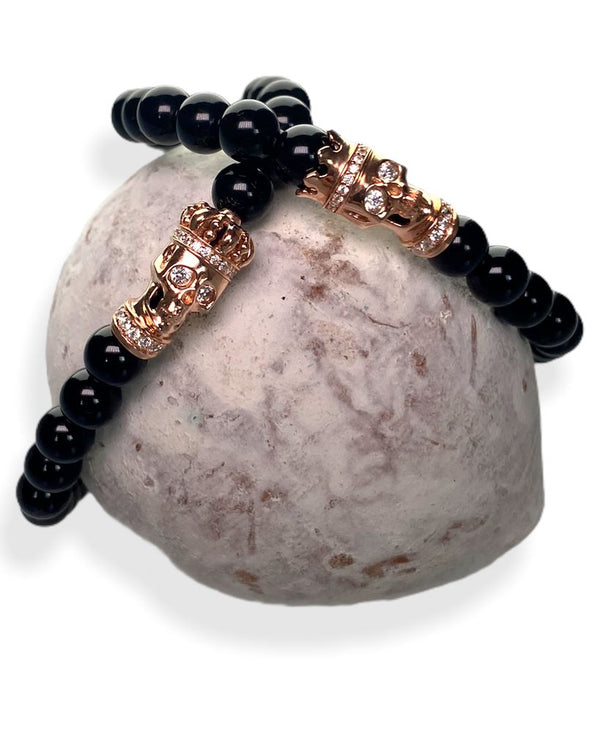 Skull Black & Rose Beads Bracelet