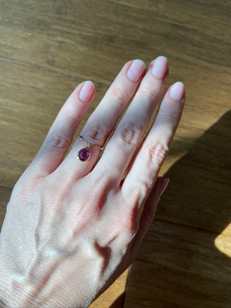 Cocktail Amethyst Drop Chain Ring