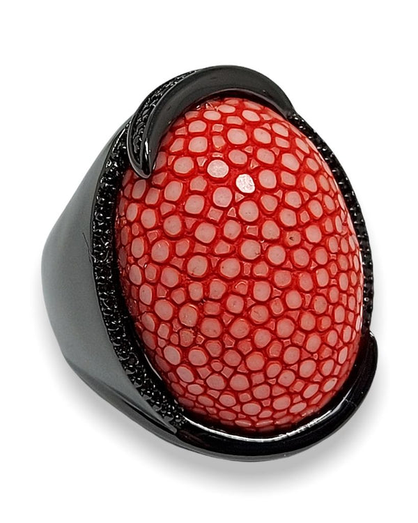 leather Ring Coral Red