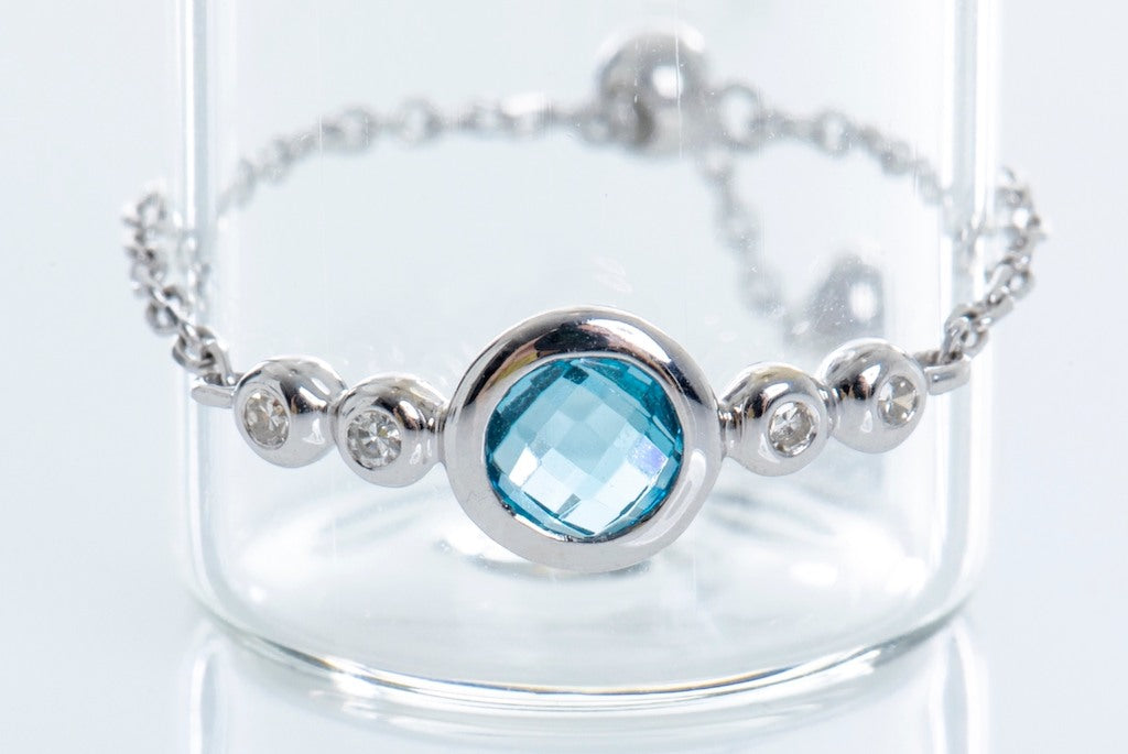 White Chain Ring - Bezel Blue Topaz White Chain Ring - women jewelry