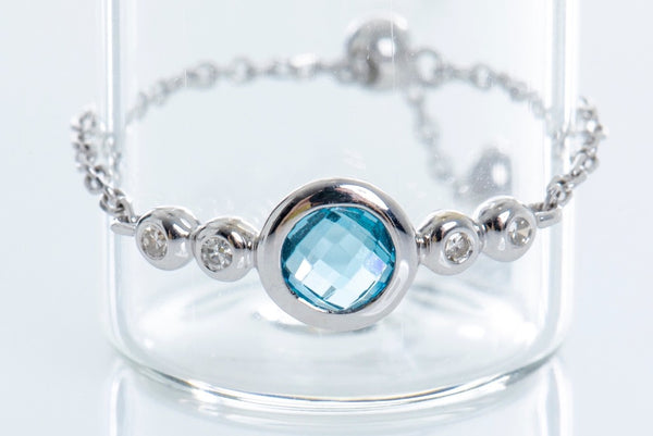 White Chain Ring - Bezel Blue Topaz White Chain Ring - women jewelry