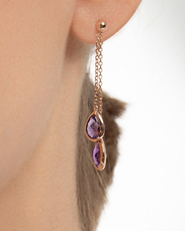 Cocktail Amethyst Chain Earrings- women jewelry- 