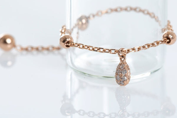 Women's Chain Ring - Women's Jewelry-  Diamond Tear Rose Chain Ring