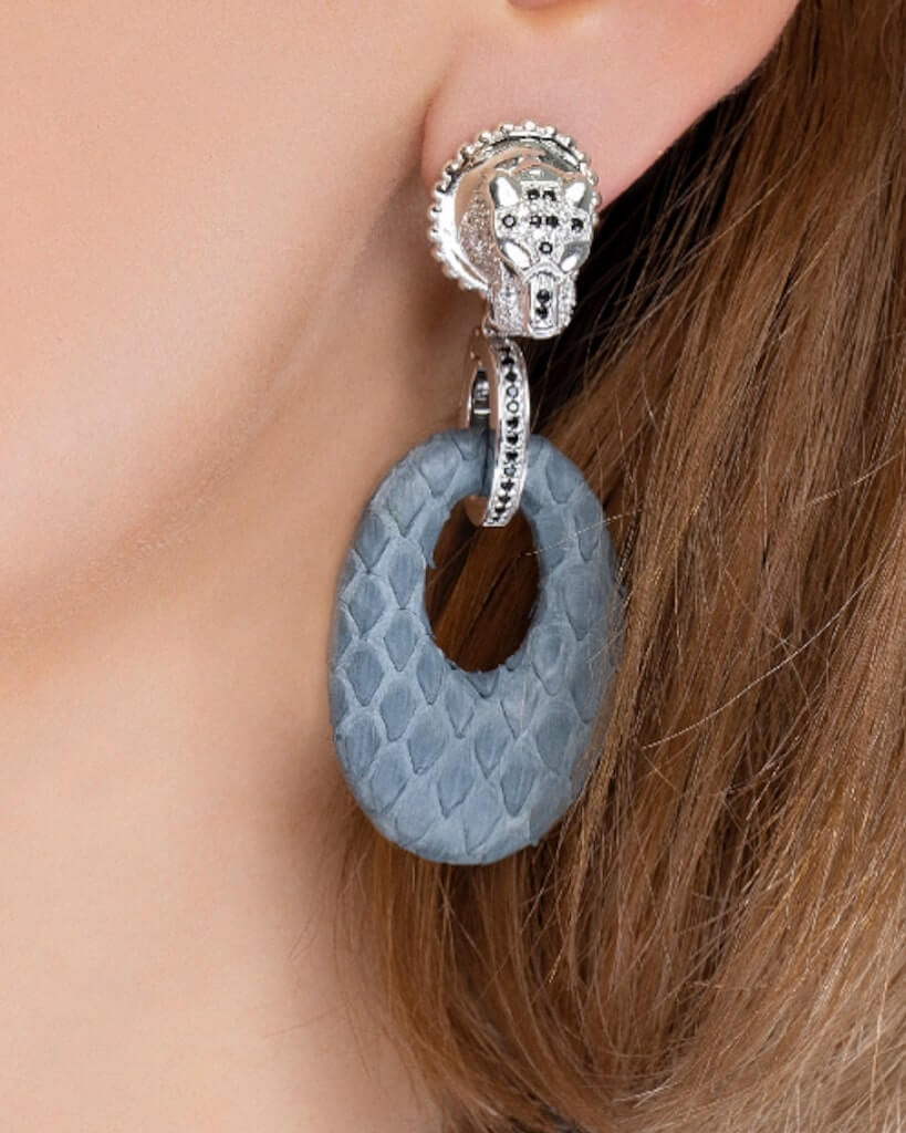 Leopard Grey Python Earrings, skull earrings, skull jewelry, womens skull jewelry