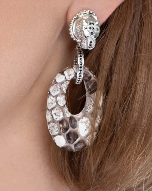 skull earrings, skull jewelry, womens skull jewelry, Leopard Natural Python Earrings