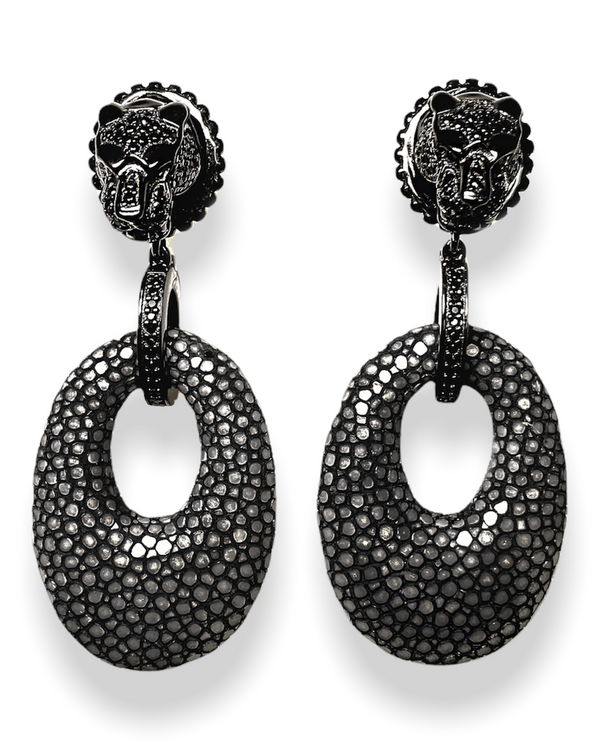 Leopard Obsidian Black Earrings