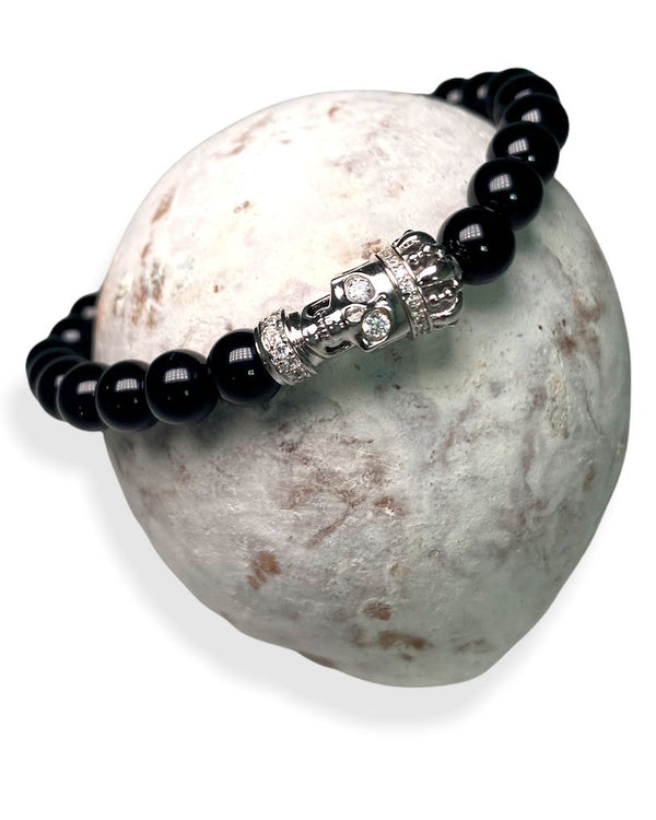 Skull Black Beads Bracelet 