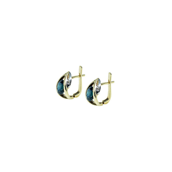 sapphire and diamonds solid gold earrings