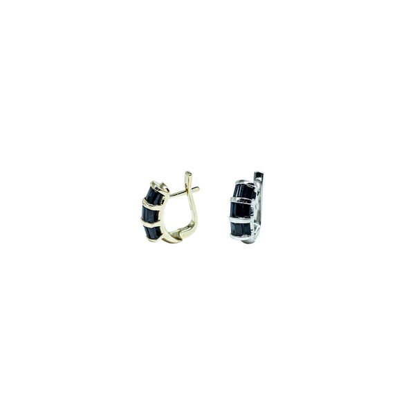 triple sapphire solid 14k gold earrings